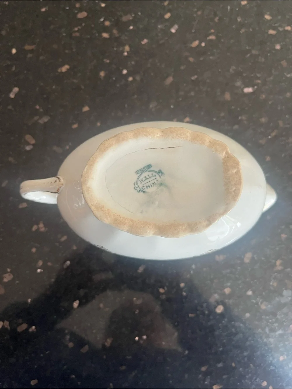 Hall China Company Circa 1903 Gravy Boat with Gold Filigree antique